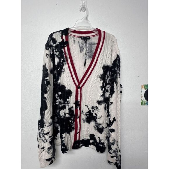INC International Concepts Men's Cashmere Dye-Splattered Cardigan - White XL - Picture 3 of 7